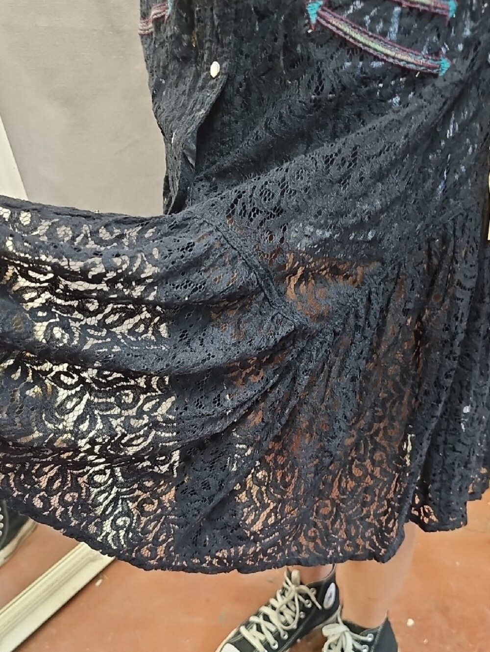 Double D Ranch Black Lace Dress Jacket Coverup S Western Lace Tattoo Cowgirl - Picture 12 of 14